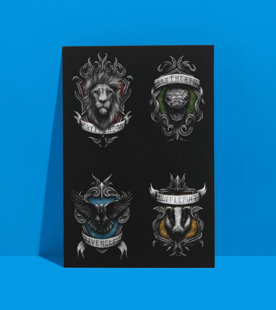 Hogwarts House crests Wall Poster | Harry Potter | Pop Culture Print