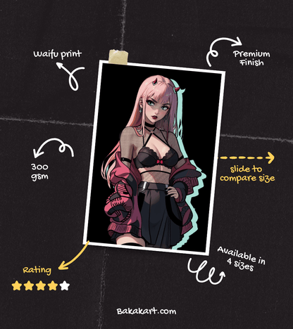 Zero Two Black BG Wall Poster | Waifu | Anime Print