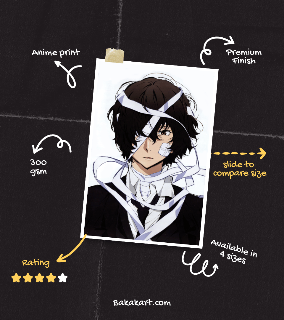 Dazai Monochromatic Wall Poster | Bungo Stray Dogs | Anime Print