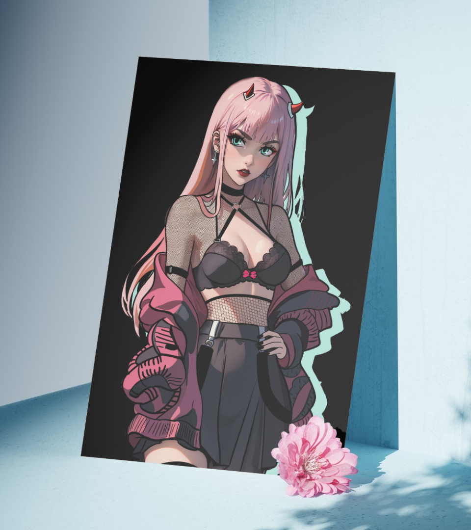 Zero Two Black BG Wall Poster | Waifu | Anime Print