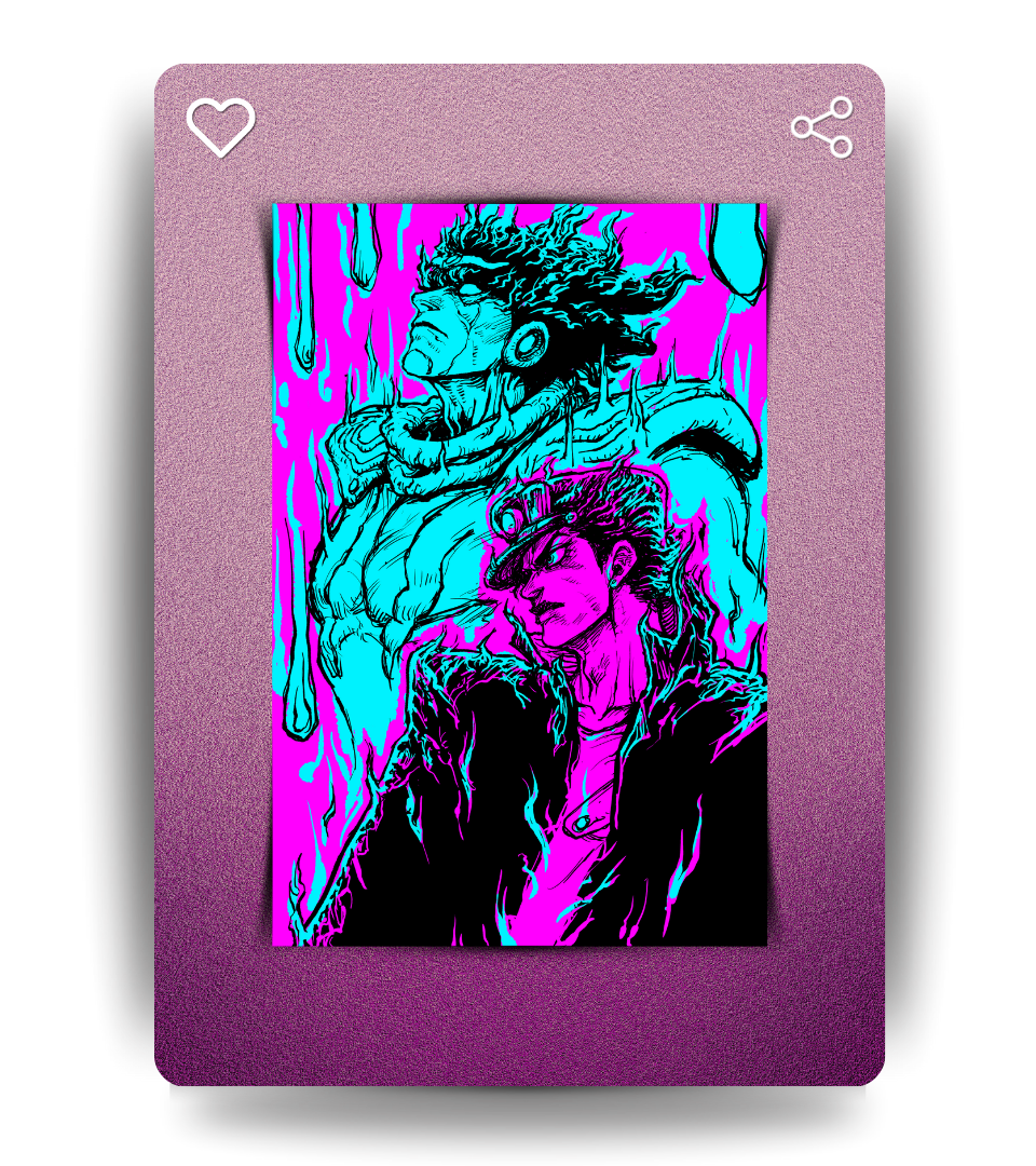 Jotaro and Star Platinum Monochromatic Wall Poster | JoJo's Bizarre Adventure | Anime Print