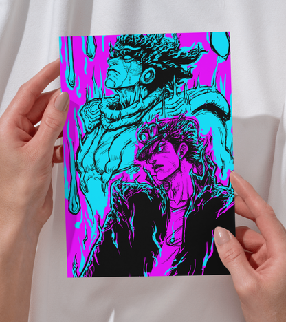 Jotaro and Star Platinum Monochromatic Wall Poster | JoJo's Bizarre Adventure | Anime Print